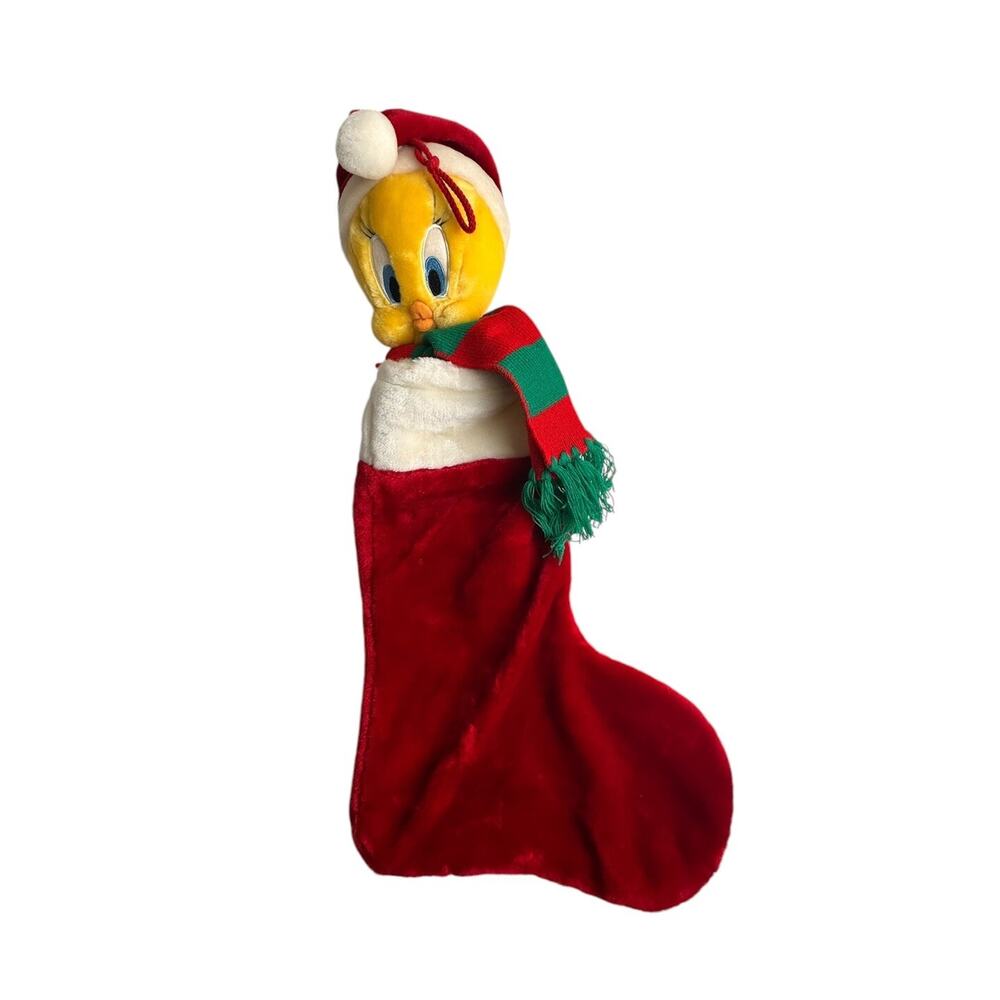 Vintage 1999 3D Head Tweety Bird Plush Christmas Stocking Warner Brothers Studio